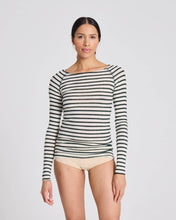Load image into Gallery viewer, Amalie Wool Top - Reverse Dark Olive Stripe: M