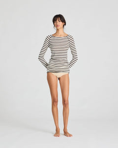 Amalie Wool Top - Reverse Dark Grey Stripe