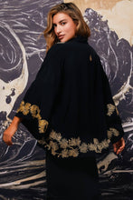 Load image into Gallery viewer, Japanese Pine Needle Embroidered Black and Gold Fully Lined Short Kimono: One Size