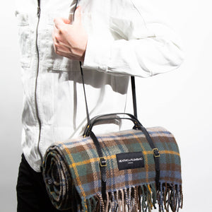 Pure new wool picnic blanket -  Glen Coe Long Black Strap