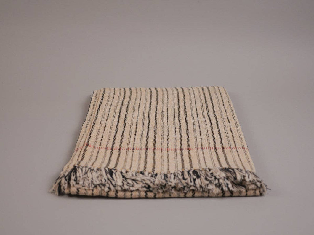 Cotton Handloomed Khadi Throw, Off White No.1: Rose stripe