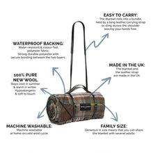 Load image into Gallery viewer, Pure new wool picnic blanket -  Glen Coe Long Black Strap