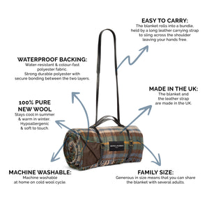 Pure new wool picnic blanket -  Glen Coe Long Black Strap