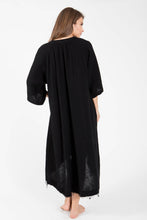 Load image into Gallery viewer, TANGIER long sleeve caftan in double gauze: Black / One Size
