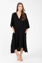 Load image into Gallery viewer, TANGIER long sleeve caftan in double gauze: Black / One Size