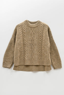 The Freyja British Wool Cable Sweater in Bronze Olive: Medium