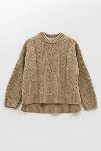 The Freyja British Wool Cable Sweater in Bronze Olive: Medium