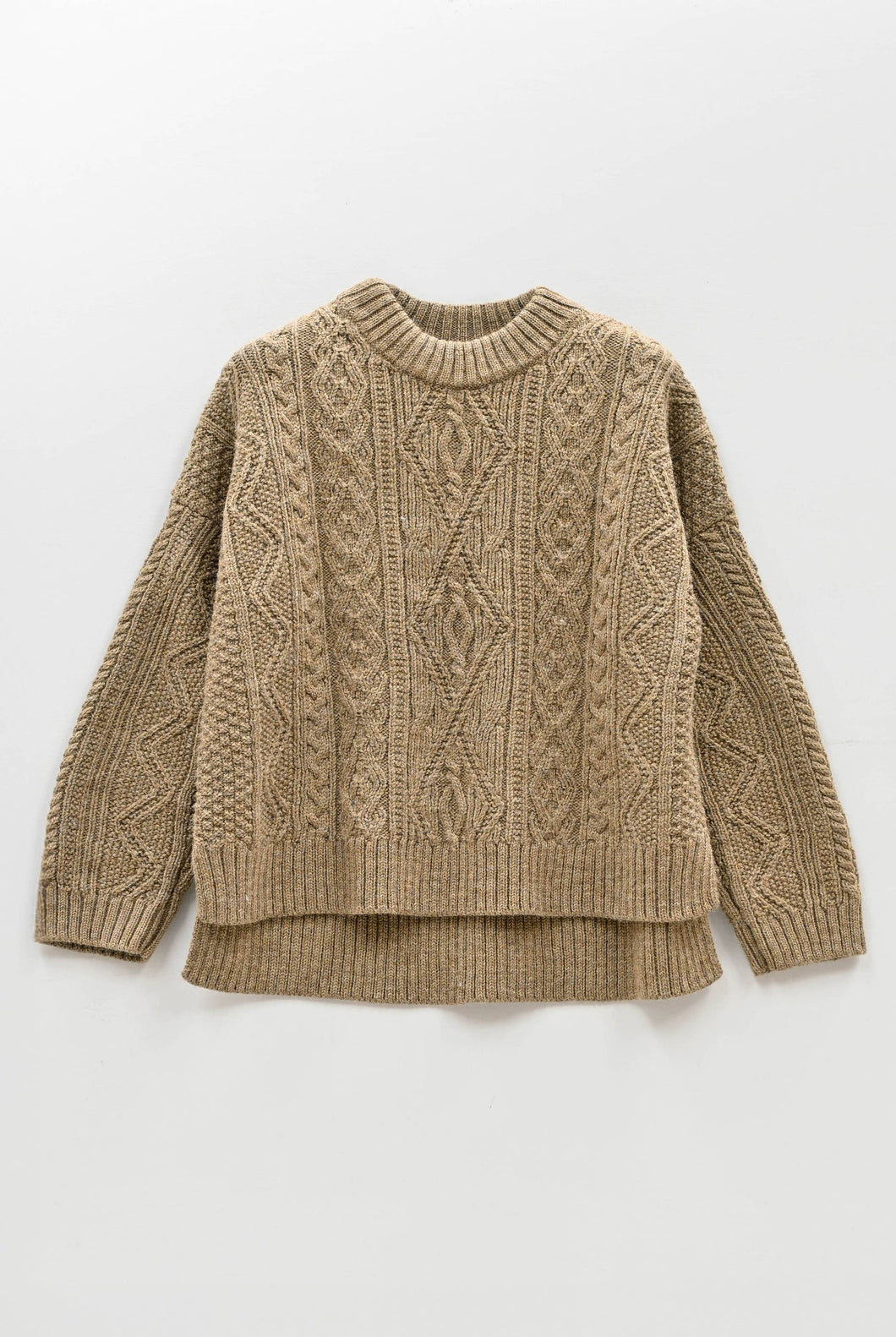 The Freyja British Wool Cable Sweater in Bronze Olive: Medium