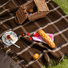 Load image into Gallery viewer, Wool Picnic Blanket with Waterproof Backing Checkemate Mocha