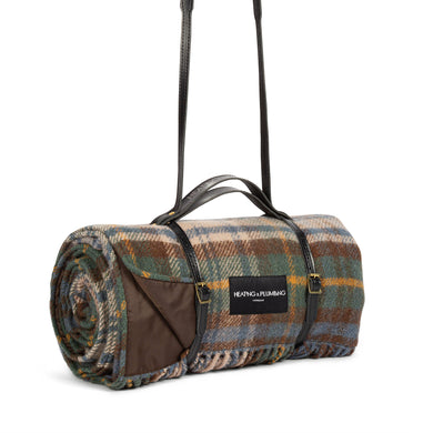 Pure new wool picnic blanket -  Glen Coe Long Black Strap