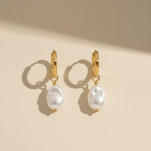 Load image into Gallery viewer, Freshwater Pearl Hoop Earrings 18k Gold Plated Waterproof